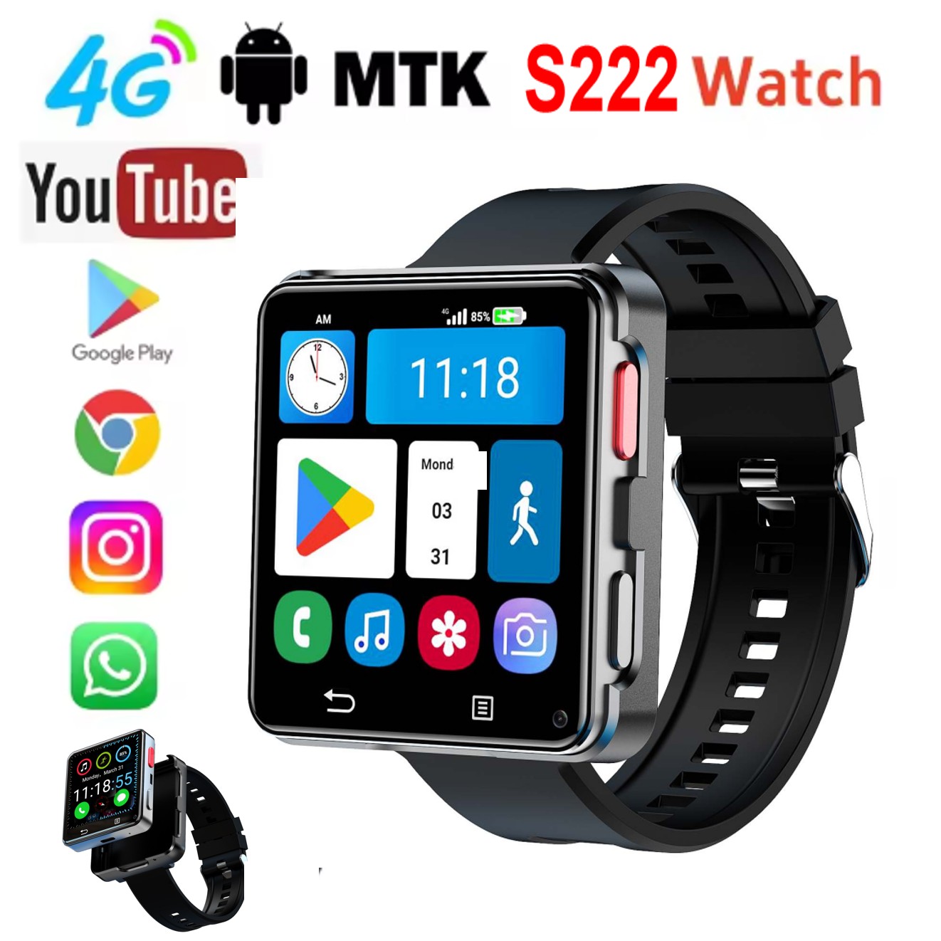 Watch Smart Smartwatch - S222 Smartwatch 4G SIM-Karte 4GB RAM