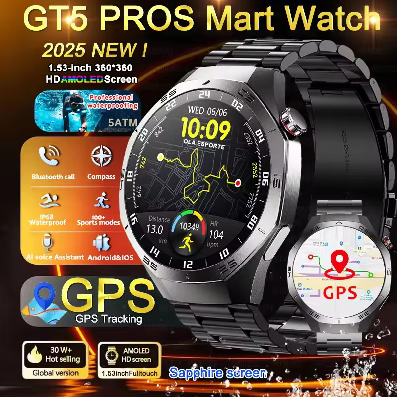 Smartwatch Watches Best Gift For Men - Runde GPS-Smartwatch, wasserdicht, BT-Anruf, Herren-Smartwatch für