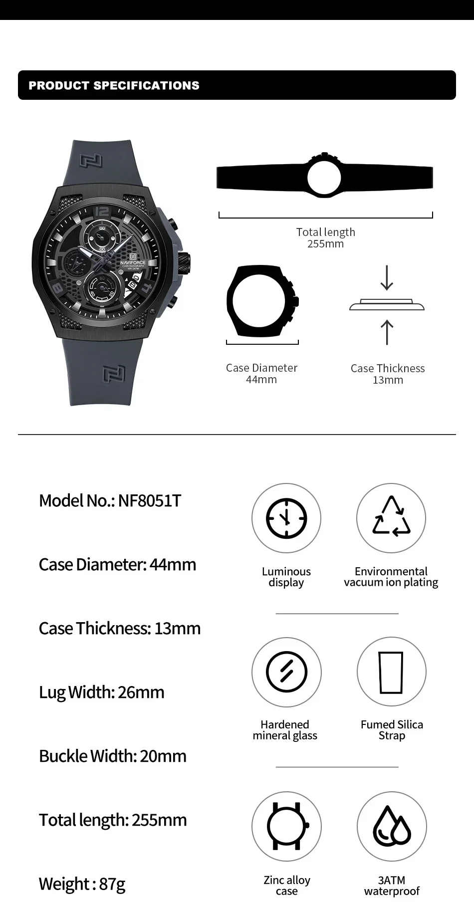 NAVIFORCE NF8051T Luxus-Design – Silicone Sport Band Bewertung und Preis