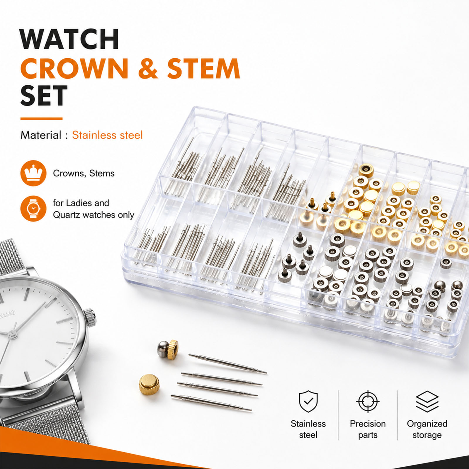 170-teiliges Set aus Edelstahl – Watch Crown Stem Bewertung und Preis